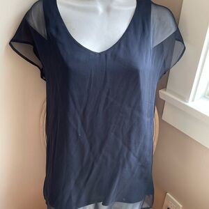 FALCONERI Italy silk chiffon/cotton navy top